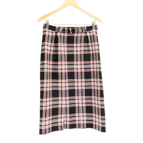 VTG Celine Plaid Wool Skirt 42 4 6 Black Red White OG Handwritten Tag Academia - Picture 10 of 10